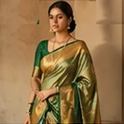 Green tissue silk saree with zari weave