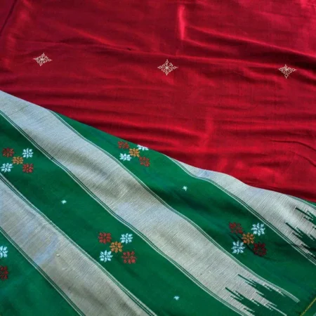 Handwoven cotton saree with a red border